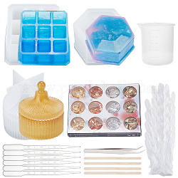 Olycraft DIY Beauty Makeup Storage Box Epoxy Resin Crafts Kits, with Silicone Storage Box Molds, UV Gel Nail Art Tinfoil, Plastic Measuring Cups & Transfer Pipettes, PVC Gloves, Wooden Sticks, White, 82x60mm, 82x38mm, 2pcs/set