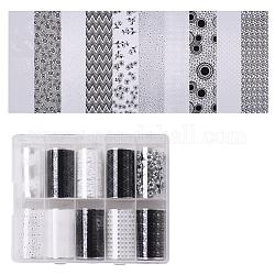Hollow Nail Art Transfer Stickers, Nail Decals, DIY Nail Tips Decoration for Women, White & Black, Mixed Patterns, 40mm, about 1m/roll, 10rolls/box