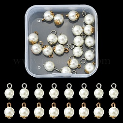 20 Stück 2 Farben Kunstharz-Perlen-Anhänger rund, mit Legierung-Zubehör, Platin & golden, 8 mm, 10 Stk. je Farbe