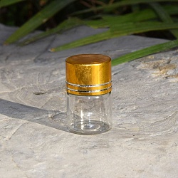 Perle de verre conteneurs, colonne avec couvercle en aluminium, verge d'or, 2.2x3 cm, capacité: 5 ml (0.17 oz liq.)