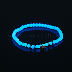 Bracciale elasticizzato con perline acriliche luminose con stella in lega, bagliore nel buio gioielli per le donne, platino, 7-7/8 pollice (20 cm)