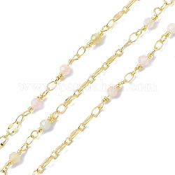 Brass & Natural Morganite Handmade Beaded Chain, with Spool, Long-Lasting Plated, Soldered, 9.5x3.5mm, about 10.93 yards(10m)/roll