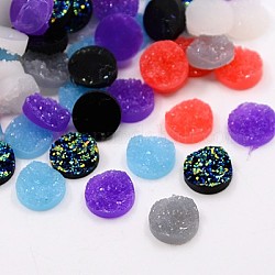 Druzy Resin Cabochons, Flat Round, Mixed Color, 18x5mm