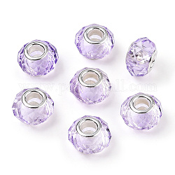 Handgefertigte Glasperlen europäischen, Großloch perlen, Farbe Silber Messingkern, Flieder, 14x8 mm, Bohrung: 5 mm