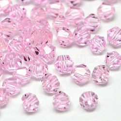 Imitation 5301 Bicone Beads, Transparent Glass Faceted Beads, Pearl Pink, 4x3mm, Hole: 1mm, about 720pcs/bag