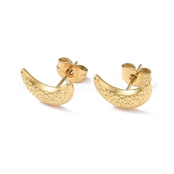 Ion Plating(IP) 304 Stainless Steel Stud Earring for Women, Moon, Real 18K Gold Plated, 12.8x8mm, Pin: 0.8mm