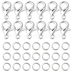 50Pcs Zinc Alloy Lobster Claw Clasps, Parrot Trigger Clasps, with 150Pcs Iron Open Jump Rings, Silver, 12x6mm, Hole: 1.2mm