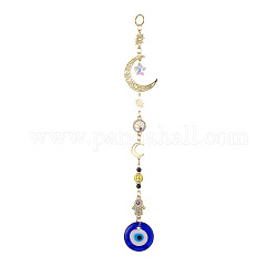 Evil Eye Lampwork Pandant Decorations, with Stainless Steel Moon, Alloy Moon, Colorful, 240mm