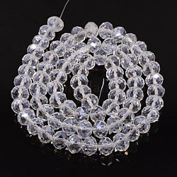 Handmade Glass Beads, Faceted Rondelle, Pearl Luster Plated, Clear, 10x7mm, Hole: 1mm