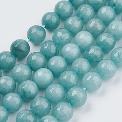 Chapelets de perles de jade naturel, teinte, facette, ronde, turquoise pale, 8mm, Trou: 1mm, Environ 48 pcs/chapelet, 14.5~14.9 pouce