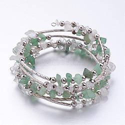 Fünf Schleifen grüne Aventurin Perlen Armbänder wickeln, mit Kristall-Chips Perlen und Eisen Abstandskügelchen, grün, 2 Zoll (52 mm)