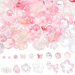 PH Pandahall 15 Stile rosa Perlen Charms 50 g Acrylperlen 50 Stück Glasanhänger Blumen Schmetterling Perlen Charms lose Perlen für Valentinstag Armbänder Halsketten Schmuckherstellung Weihnachten Brustkrebs