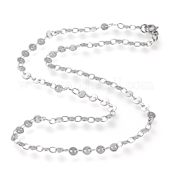 304 Stainless Steel Link Chain Necklaces, with Lobster Claw Clasps, Flat Round, Stainless Steel Color, 16.53 inch~16.73 inch(42~42.5cm), Flat Round: 4x0.4mm