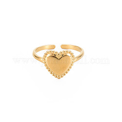 Chapado en iones (ip) 304 anillo de puño abierto de corazón de acero inoxidable para mujer, sin níquel, real 18k chapado en oro, nosotros tamaño 9 1/4 (19.1 mm)