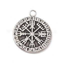 304 Stainless Steel Norse Valknut Rune Pendant, Flat Round, Antique Silver, 22x18.5x1.4mm, Hole: 2mm