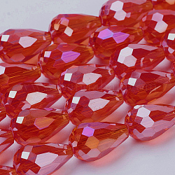 Chapelets de perles en verre électroplaqué, de couleur plaquée ab , larme à facettes, rouge, 7x5mm, Environ 65~67 pcs/chapelet, 18~18.5 pouce (45.5~46.9 cm)