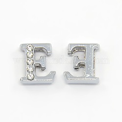 Alloy Initial Slide Beads, Rhinestone Slide Charms, with Five Clear Rhinestone Beads, Lead Free & Nickel Free, Platinum Color, Letter.E, 11x10x4.5mm, Hole: 1.5x8mm