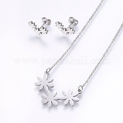 304 Stainless Steel Jewelry Sets, Stud Earrings and Pendant Necklaces, Flower, Stainless Steel Color, Necklace: 18.9 inch(48cm), Stud Earrings: 8.5x14x1.2mm, Pin: 0.8mm