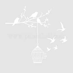 SUPERDANT White Branches Wall Sticker White Birds with Cage Wall Decal Removable DIY Vinyl Mural Art Nursery Wall Sticker for Kids Bedroom Playroom Kindergarten Classroom Wall Sticker Vinyl Transfer