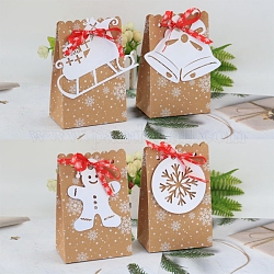 Papiertüte, Tasche behandeln, mit 4 stücke karte tags, Thema Weihnachten, Zubehör für Backformen, für Minikuchen, Cupcake, Plätzchenverpackung, Schneeflocke Muster, 120x70x185 mm, 4 Stück / Beutel