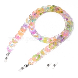 Eyeglasses Chains, Neck Strap for Eyeglasses, with Spray Painted Transparent Acrylic Curb Chains, 304 Stainless Steel Lobster Claw Clasps and Rubber Loop Ends, Stainless Steel Color, Colorful, 31.69 inch(80.5cm)