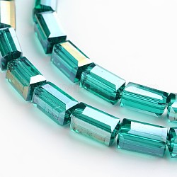 Colore ab placcato sfaccettate cuboide Placchi perle di vetro fili, verde acqua, 8x4x4mm, Foro: 1 mm, circa 50pcs/filo, 16 pollice