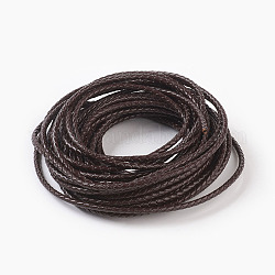 Cordon de cuero trenzado, cable de la joya de cuero, material de toma de diy joyas, teñido, redondo, coco marrón, 4mm, alrededor de 10.93 yarda (10 m) / paquete