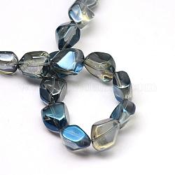 Chapelets de perles en verre électroplaqué, arc-en-ciel plaqué, trapèze, bleu de Prusse, 15.5x12~12.5x8.5~9mm, Trou: 1.5mm, Environ 40 pcs/chapelet, 23.2 pouce