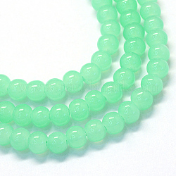 Выпечки окрашены имитация нефрита стекловолокна круглый шарик, светло-зеленый, 4.5~5 мм, отверстие : 1 мм, около 210 шт / нитка, 31.4 дюйм