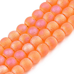 Perles de verre dépoli de galvanoplastie brins, demi-plaqué, ronde, orange foncé, 3mm, Trou: 0.5mm, Environ 149~150 pcs/chapelet, 15.35''~15.75'' (39~40 cm)