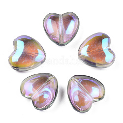 Perle di vetro placcato trasparente, ab colore placcato, cuore, viola, 12x12x5.5mm, Foro: 1 mm