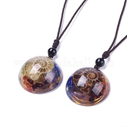 Чакра регулируемая смола (латунные выводы, драгоценный камень, раковина ископаемого внутри) кулон ожерелья, с нейлоновым шнуром, полукруглый, разноцветные, 30.7 дюйм (78 см)