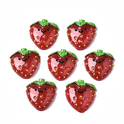Cabochons de résine peints, fraise avec le sourire, rouge, 26~27x24.5x7~8mm