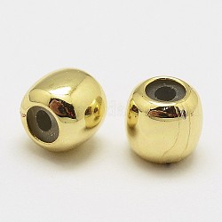 Brass Crimp Beads, with Plastic, Oval, Cadmium Free & Nickel Free & Lead Free, Real 18K Gold Plated, 6x5.8mm, Hole: 2mm