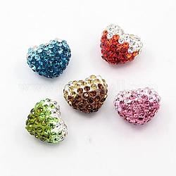 Perles de strass en argile polymère, Grade a, cœur, couleur mixte, 13x15x11mm, Trou: 1mm