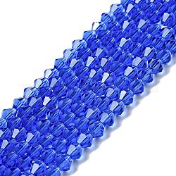 Verre bleu perles toupies brins, facette, 6x6mm, Trou: 1.2mm, Environ 47~48 pcs/chapelet, 10.24 pouce ~ 10.43 pouces (26~26.5 cm)