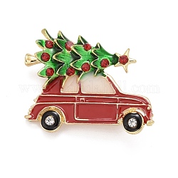 Árbol de navidad colorido con pasador de esmalte de coche con pedrería, insignia de aleación para ropa de mochila, dorado, 27x34x10mm