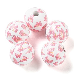 Perles européennes en bois imprimé sur le thème de Pâques, Perles avec un grand trou   , ronde, rose, 16mm, Trou: 4.5mm