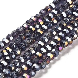 Electroplate Glass Beads Strands, AB Color Plated, Faceted(32 Facets), Round, Midnight Blue, 4mm, Hole: 0.5mm, about 100pcs/strand, 14.2 inch