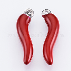 201 Stainless Steel Enamel Pendants, Enamelled Sequins, Horn of Plenty/Italian Horn Cornicello Charms, Stainless Steel Color, Red, 20x6x3mm, Hole: 1mm