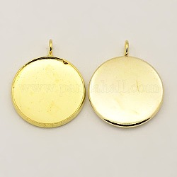 Brass Pendant Cabochons Settings for Jewellery Making, Flat Round, Golden, 21x2mm, Tray: 20mm