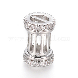 Perle cave di zirconi cubici trasparenti in micro pavè di ottone, cavo, colonna, platino, 14.5x10mm, Foro: 5x2.5 mm