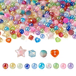 Kit de fabrication de bracelet de couleur bonbon bricolage, y compris étoile et cube et coeur et perles acryliques imitation perle, couleur mixte, perles: 380 pièces / ensemble