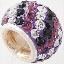 Österreichischer Kristall mit 925 europäischen Einkernperlen aus Sterlingsilber, Großloch perlen, Rondell, 204 _amethyst, 11x7.5 mm, Bohrung: 4.5 mm
