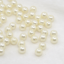 ABS Plastic Imitation Pearl Round Beads, Half Drilled, Cornsilk, 8mm, Hole: 1mm