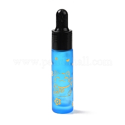 Tropfflaschen aus Gummi, wiederbefüllbare Glasflasche, für die Aromatherapie mit ätherischen Ölen, mit Glückskatzenmuster & chinesischem Schriftzeichen, hellblau, 2x9.45 cm, Bohrung: 9.5 mm, Kapazität: 10 ml (0.34 fl. oz)