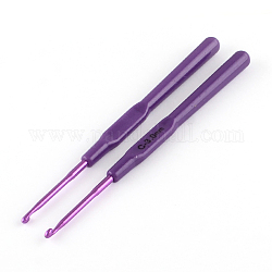 Ganchillos de aluminio con mango de plástico cubiertas, púrpura, pin: 3.0 mm, 140x9x7.5mm