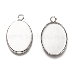 304 Stainless Steel Pendant Cabochon Settings, Plain Edge Bezel Cups, Oval, Stainless Steel Color, Tray: 20x15mm, 24.5x16x1.3mm, Hole: 2.5mm