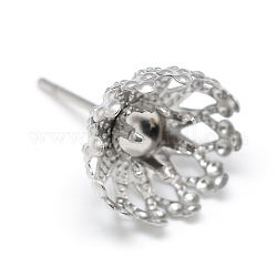 304 Stainless Steel Stud Earring Settings, Flower, Stainless Steel Color, Tray: 4mm, 12.5x11mm, pin: 0.8mm