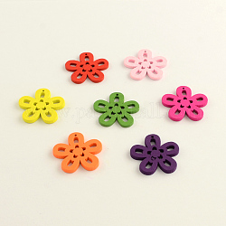 Dyed Flower Wood Pendants, Mixed Color, 25x25x2.5mm, Hole: 1mm